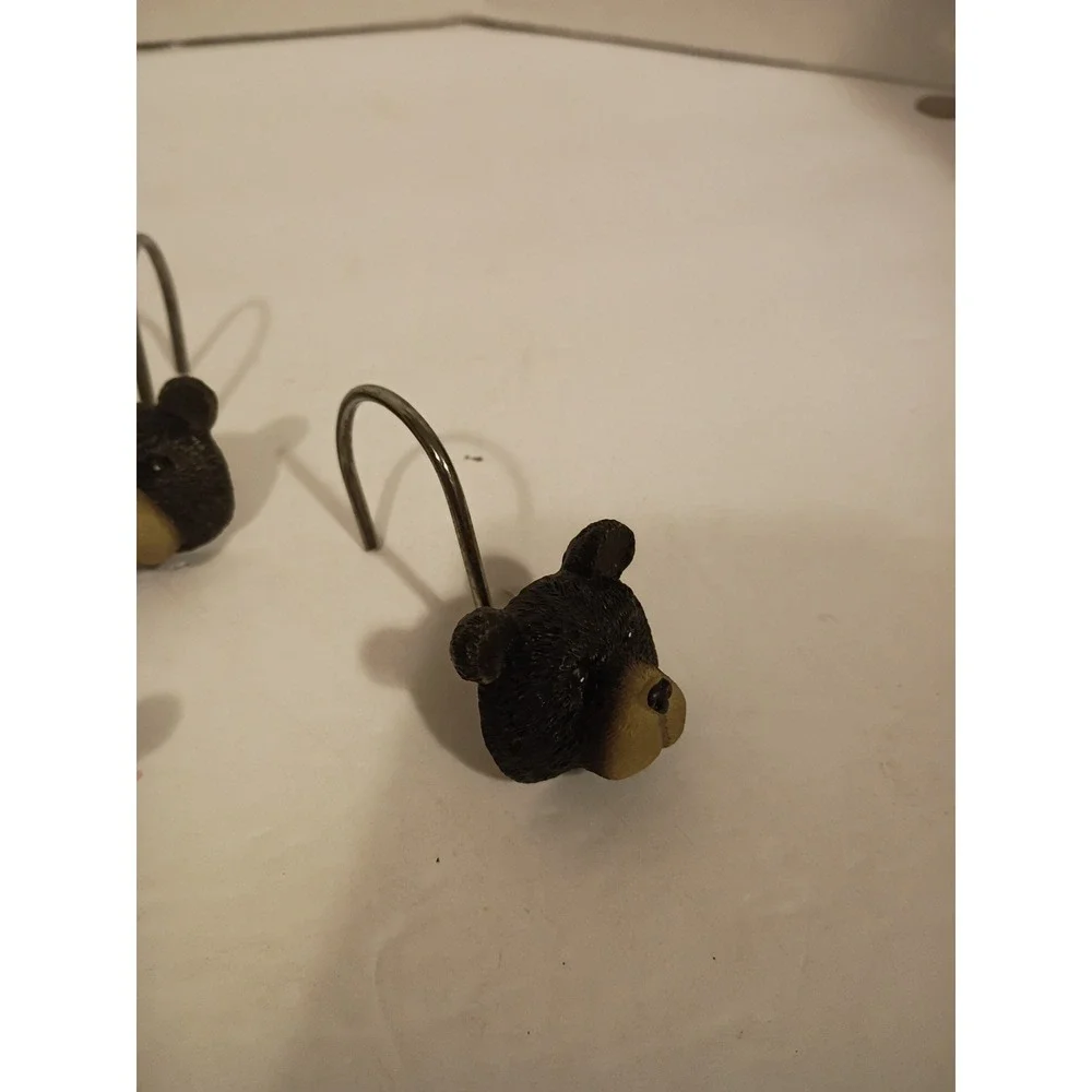 Rustic Bear and Moose Shower Curtain Hooks Set of 12 Lodge Cabin Decor Resin